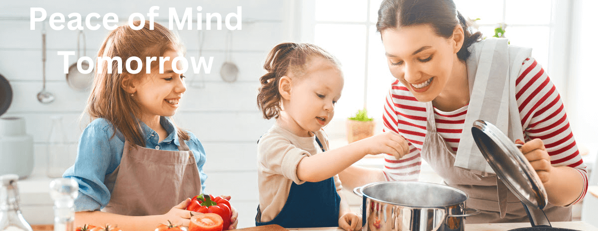 Two children assist their mother in cooking freshly harvested vegetables.