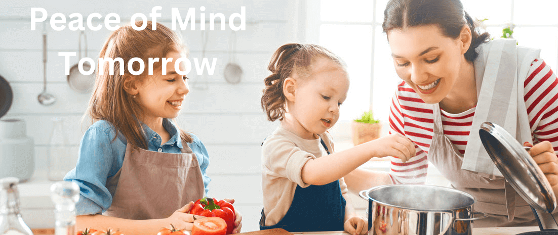 Two children assist their mother in cooking freshly harvested vegetables.