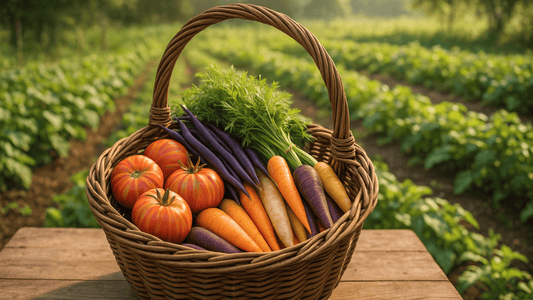 A basket full of fresh, bountiful vegetables
