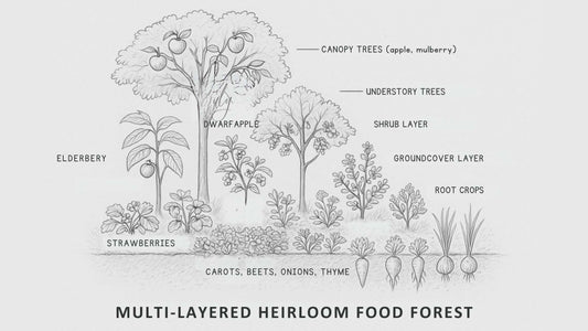 Survival Gardener’s Guide to Multi-Layered Heirloom Gardens pencil sketch illustration 
