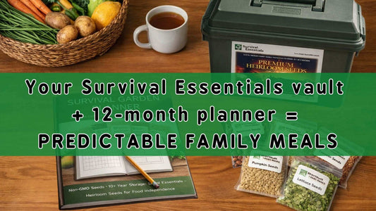 Survival garden planner showing how to go from seed vault to real food plan