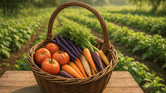 A basket full of fresh, bountiful vegetables