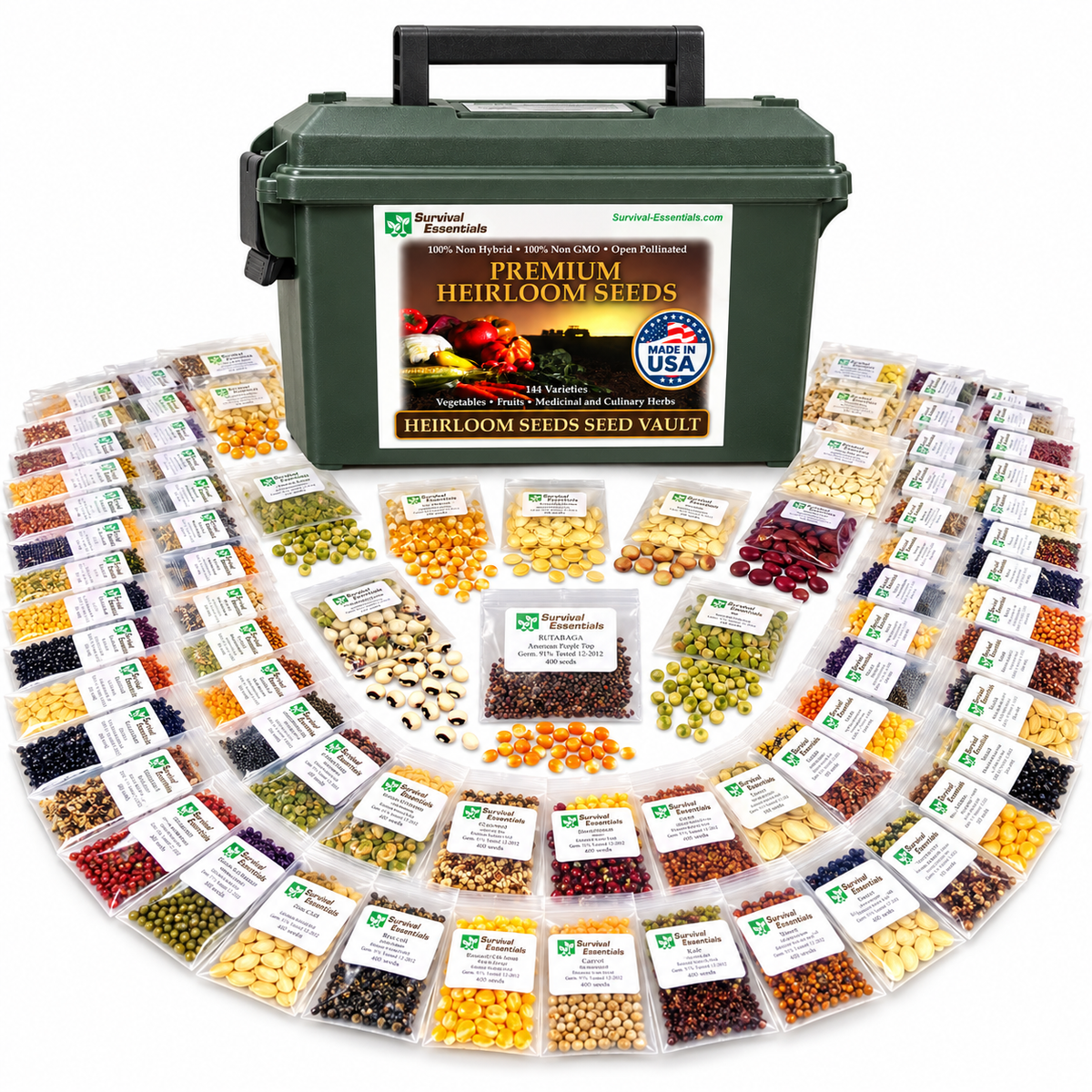144-Variety Ultimate Heirloom Survival Seed Vault – Non-GMO, Replantable Emergency & Self-Sufficiency Kit