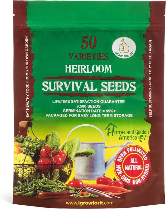 Heirloom Vegetable Seeds Non GMO Survival Seed Kit - Part of Our Legacy and Heritage - 50 Varieties 100% Naturally Grown- Best for Gardeners Who Raise Their Own Healthy Food