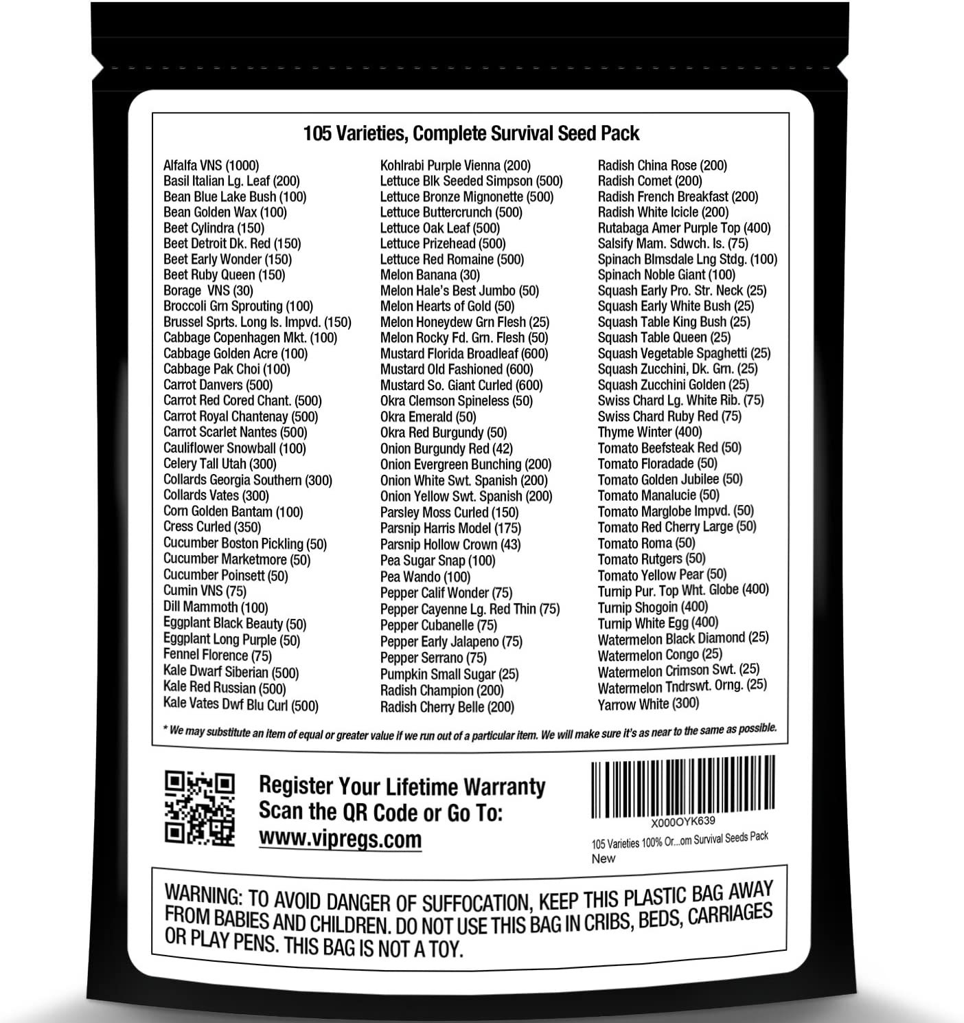 105 Varieties Complete Survival Seed Pack